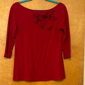 LOFT Red Long Sleeve Top with Bow Detail